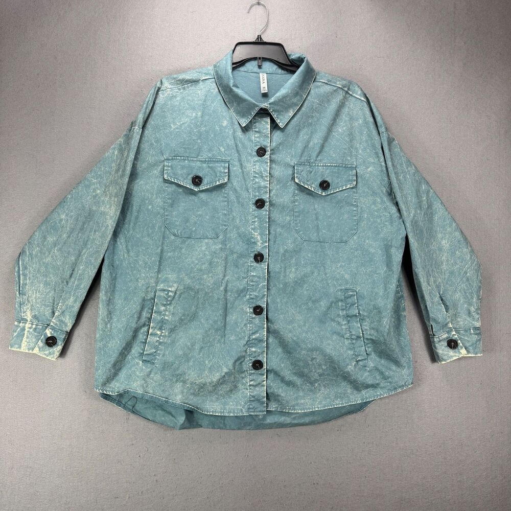 Zenana Outfitters Shacket Women's 3X Plus Blue Stronewashed w/ Pockets Shirt